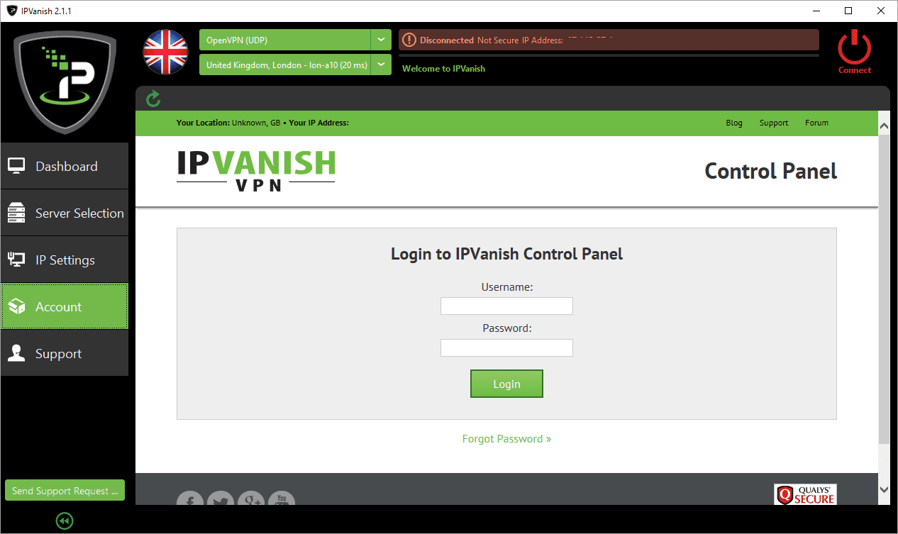 Sprawdzenie konta IPVanish wymaga zalogowania