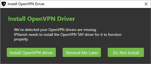 Ensimmäinen ajo OpenVPN-komponentti vaaditaan