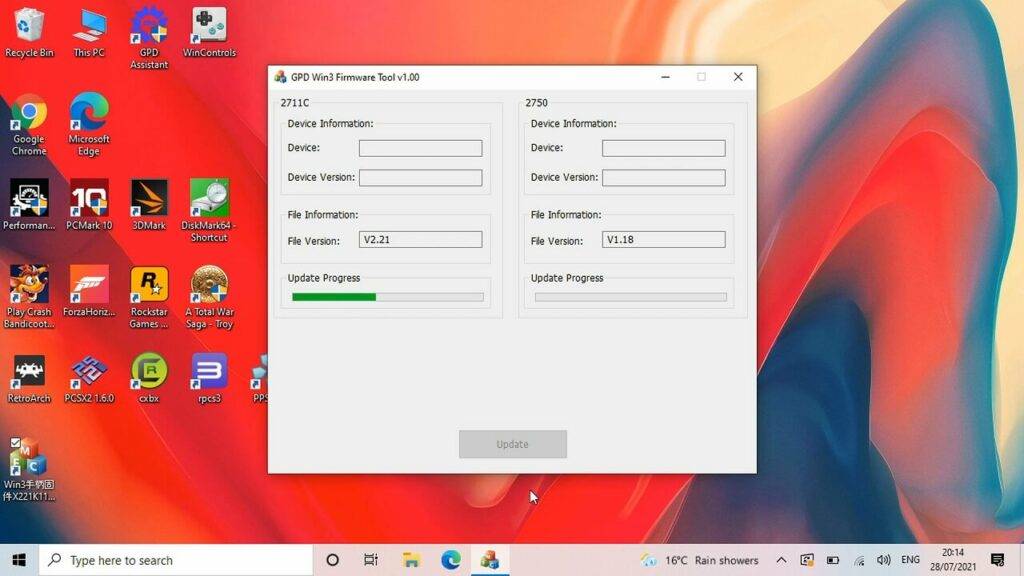 GPD Win 3 Firmware-opdatering installeres