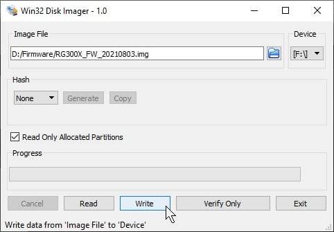 Flashowanie karty SD - okno główne
