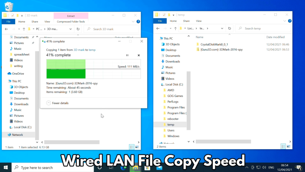 Velocidad de copia de archivos de la LAN por cable