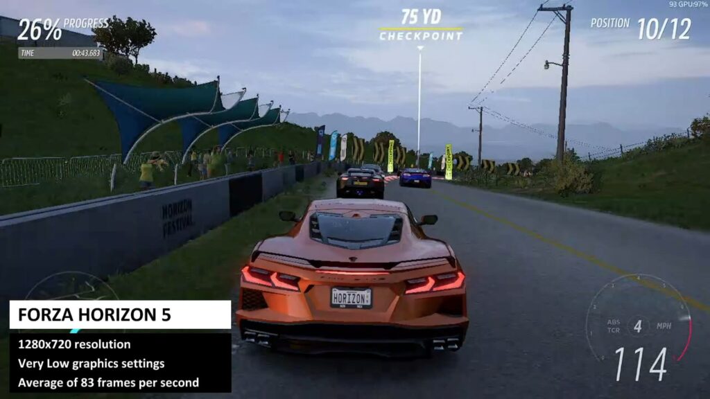 Resultado do teste de referência do Forza Horizon 5 para o Beelink GTR4