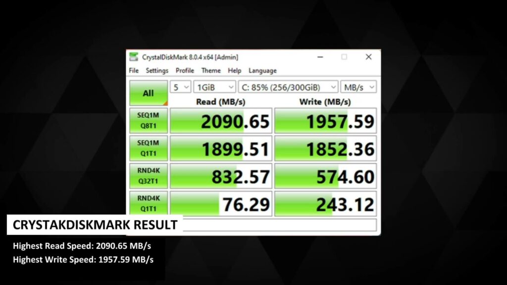 CrystalDiskMark Nejvyšší rychlosti čtení a zápisu