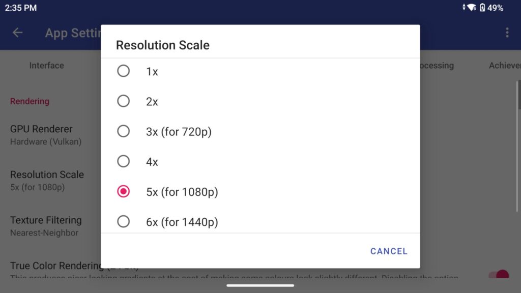 Increase the Resolution Scale to your devices resolution for amazing results