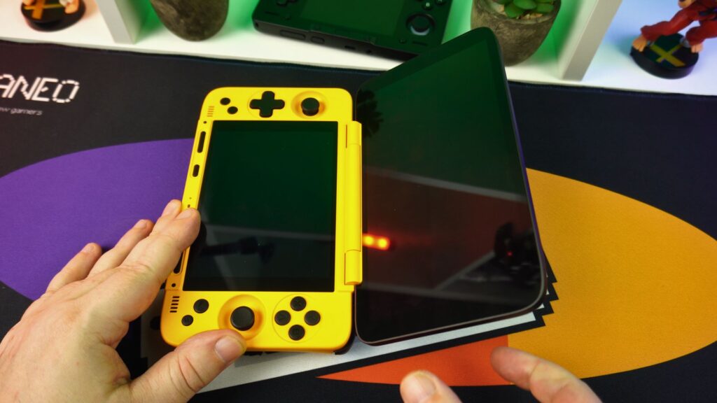 The AYANEO Pocket DS hinge can be adjusted to any angle