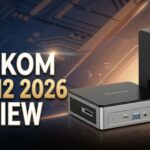 GEEKOM AIR 12 2026 REVIEW banner with Intel Pentium Gold badge and two compact PCs on a tech-themed background