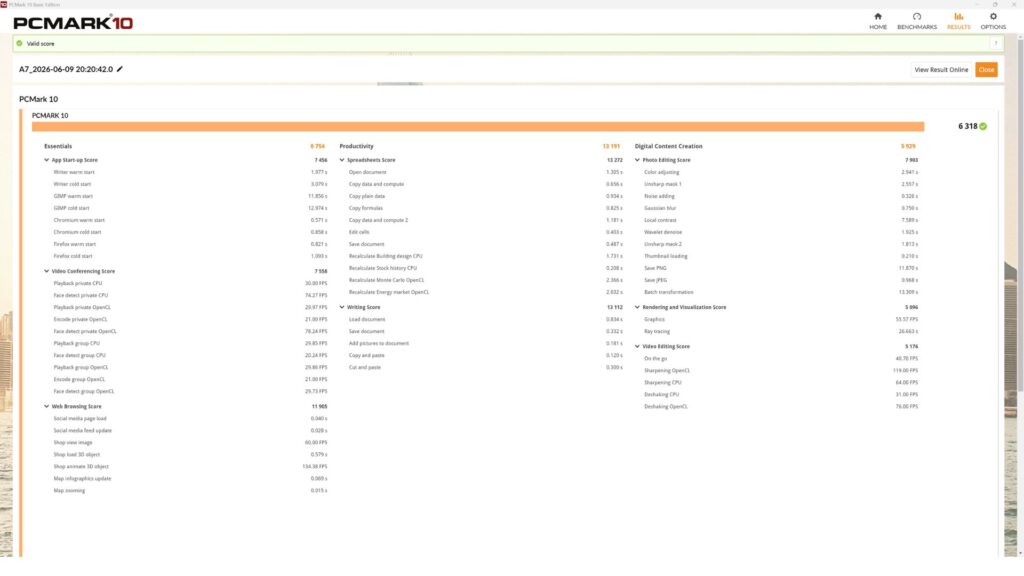 GEEKOM A7 2026 PCMARK10 Benchmark Results