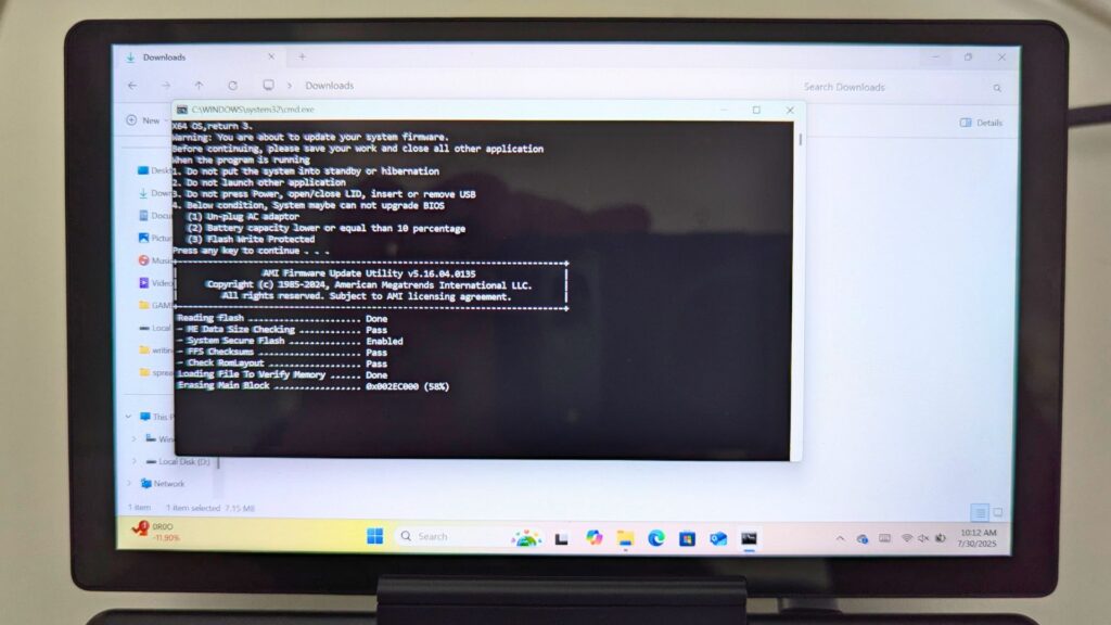 Updating GPD MicroPC 2 BIOS - Erasing Main Block