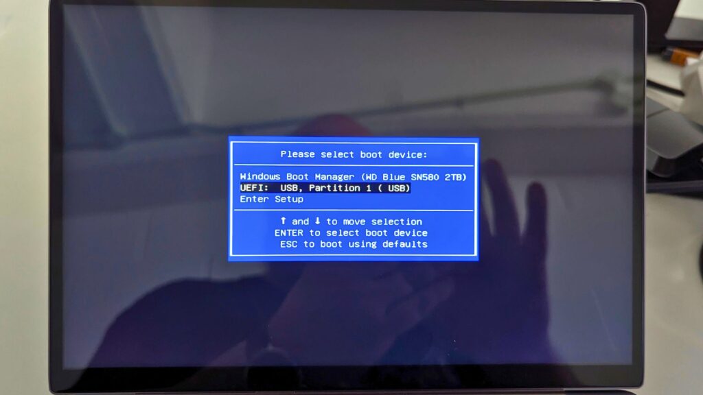 GPD WIN MAX 2 2025 Boot Menu