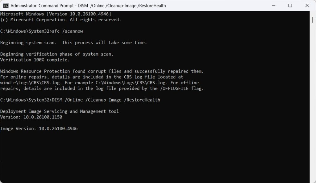 Windows DISM command line scan