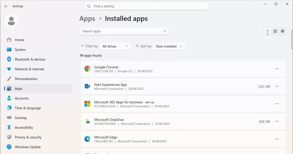 Windows Installed Apps