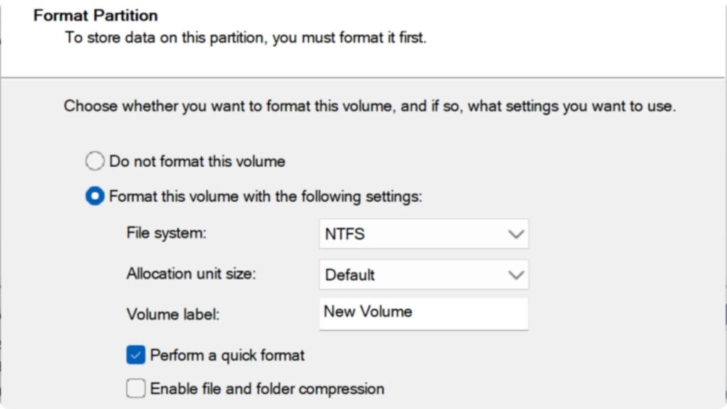 Format Partition Settings