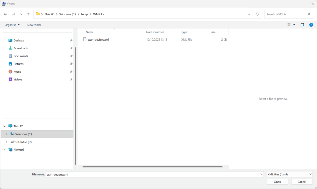 Open scan-devices xml file
