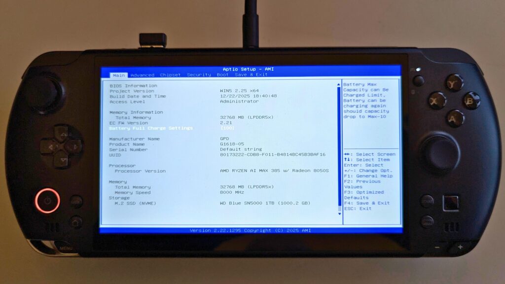 GPD WIN 5 BIOS 2.25