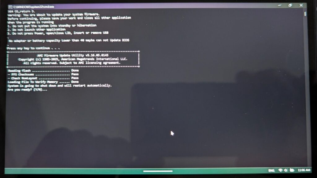 GPD WIN 5 BIOS Update - Confirm to reboot
