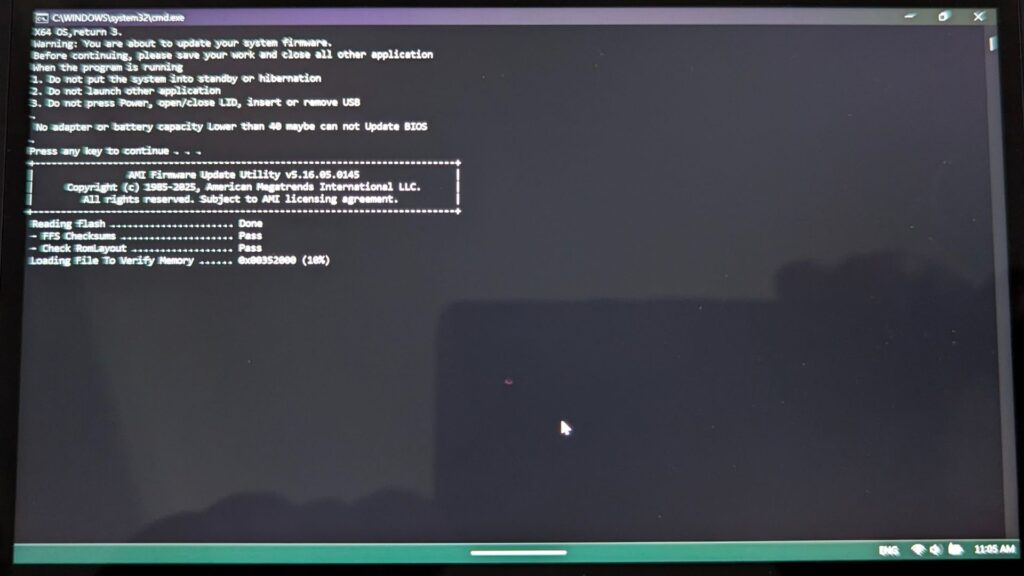 GPD WIN 5 BIOS Update - First Stage Checks
