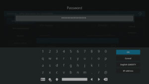 Kodi 17 LibreELEC VPN Manager for OpenVPN Configuration First Area Password Entry Keyboard