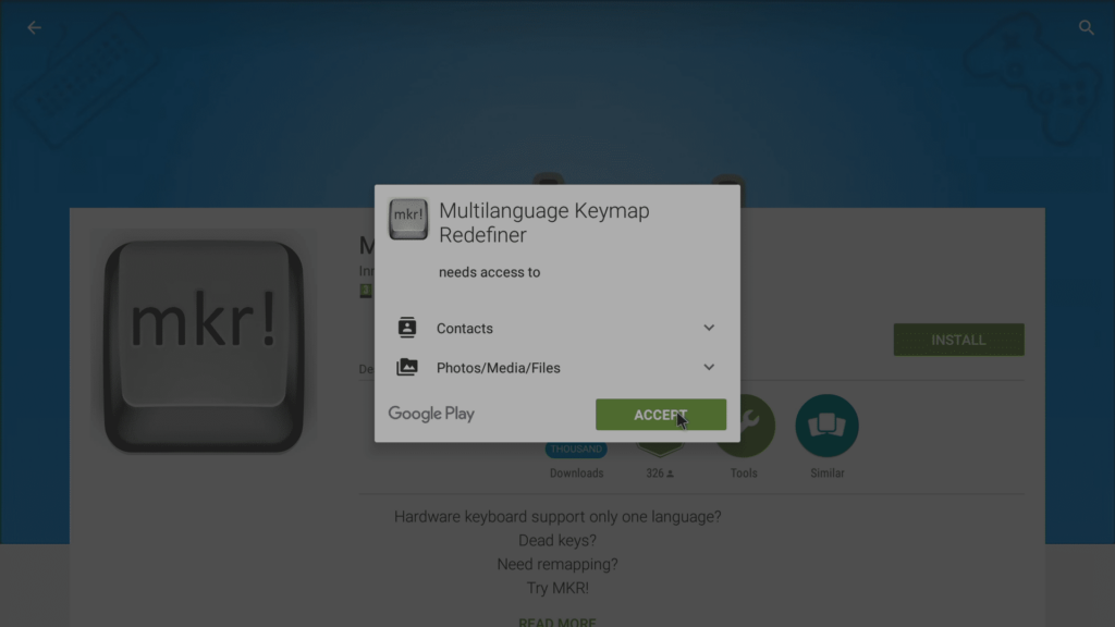 Kliknij Accept Multilanguage Keymap Redefinier