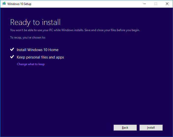8 Attendez puis conservez la mise à jour anniversaire de Windows 10