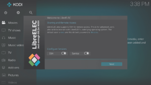 LibreELEC 8.0.2 Assistent Vierter Bildschirm Dienste SSH Samba