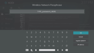 LibreELEC 8.0.2 Procedura guidata Terzo schermo c Inserimento password Tastiera su schermo