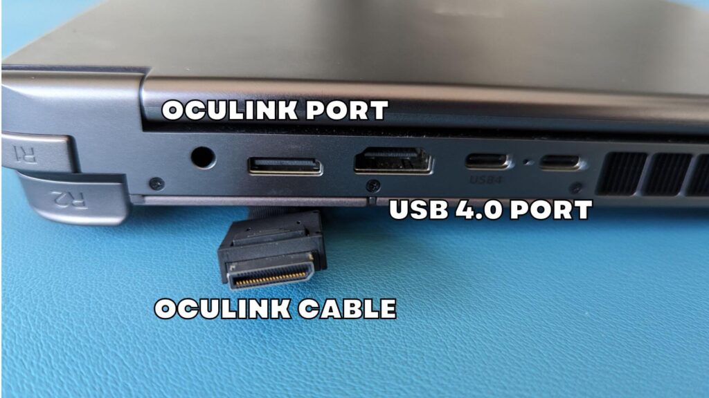 GPD WIN MAX 2 2023 Oculink-port, Oculink-kabel och USB 4-port