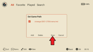 Haz clic en Escanear para empezar a escanear las rutas del juego