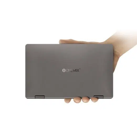 One Netbook Mix 3 Pro Platinum being held in one hand by a person