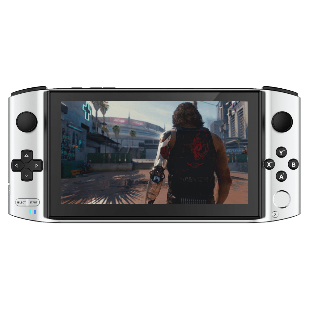 GPD WIN 3 i7 Silver New AAA Gaming Portable Handheld showing CyberPunk 2077 Game for PC playing
