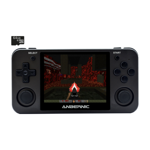 ANBERNIC RG350M Matte Black with 64GB Card   Shown playing DOOM