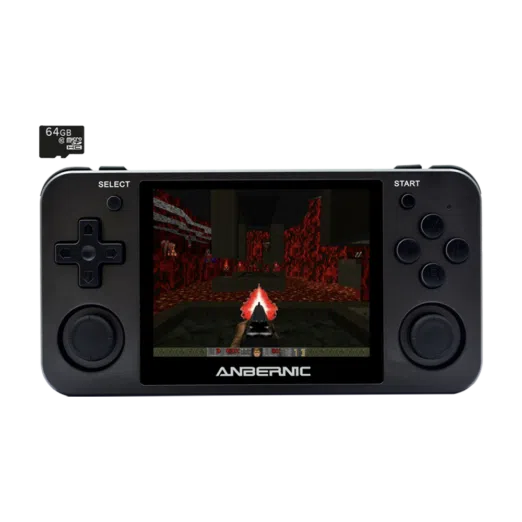ANBERNIC RG350M Matte Black with 64GB Card   Shown playing DOOM