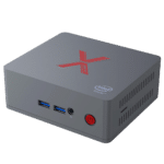 Beelink BT3-X Windows 10 Mini PC HTPC ; Front View showing Power Button, 3.5mm Headphone Jack and 2x USB 3.0 Type A Ports