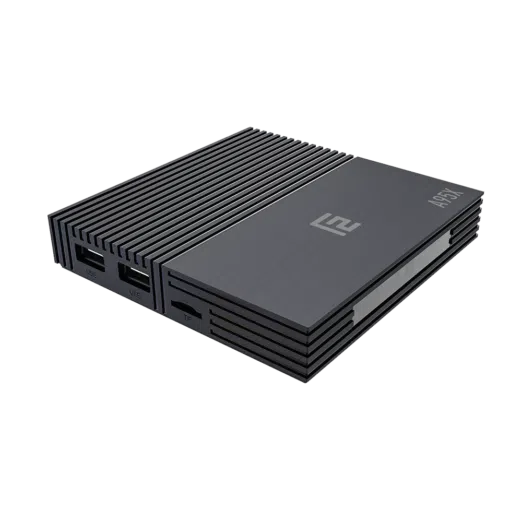 A95X F2 Android 9 Pie Smart TV BOX - Angle View showing 2 USB Ports and MicroSD/TF Card Slot