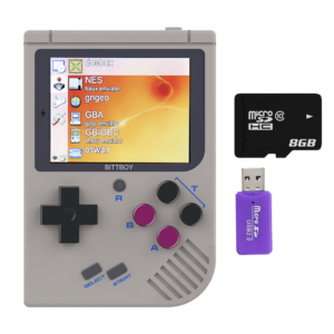 NEW Bittboy V3 Retro Gaming Handheld Emulator - Vue de face avec logiciel, carte Micro SD 8GB et lecteur