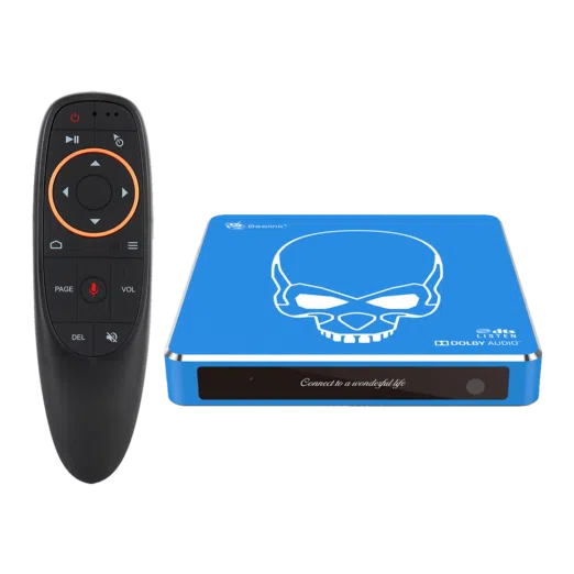Beelink GT King PRO Android 9 Dolby DTS 4K UHD TV BOX   Front View showing LED with G10 Air Mouse