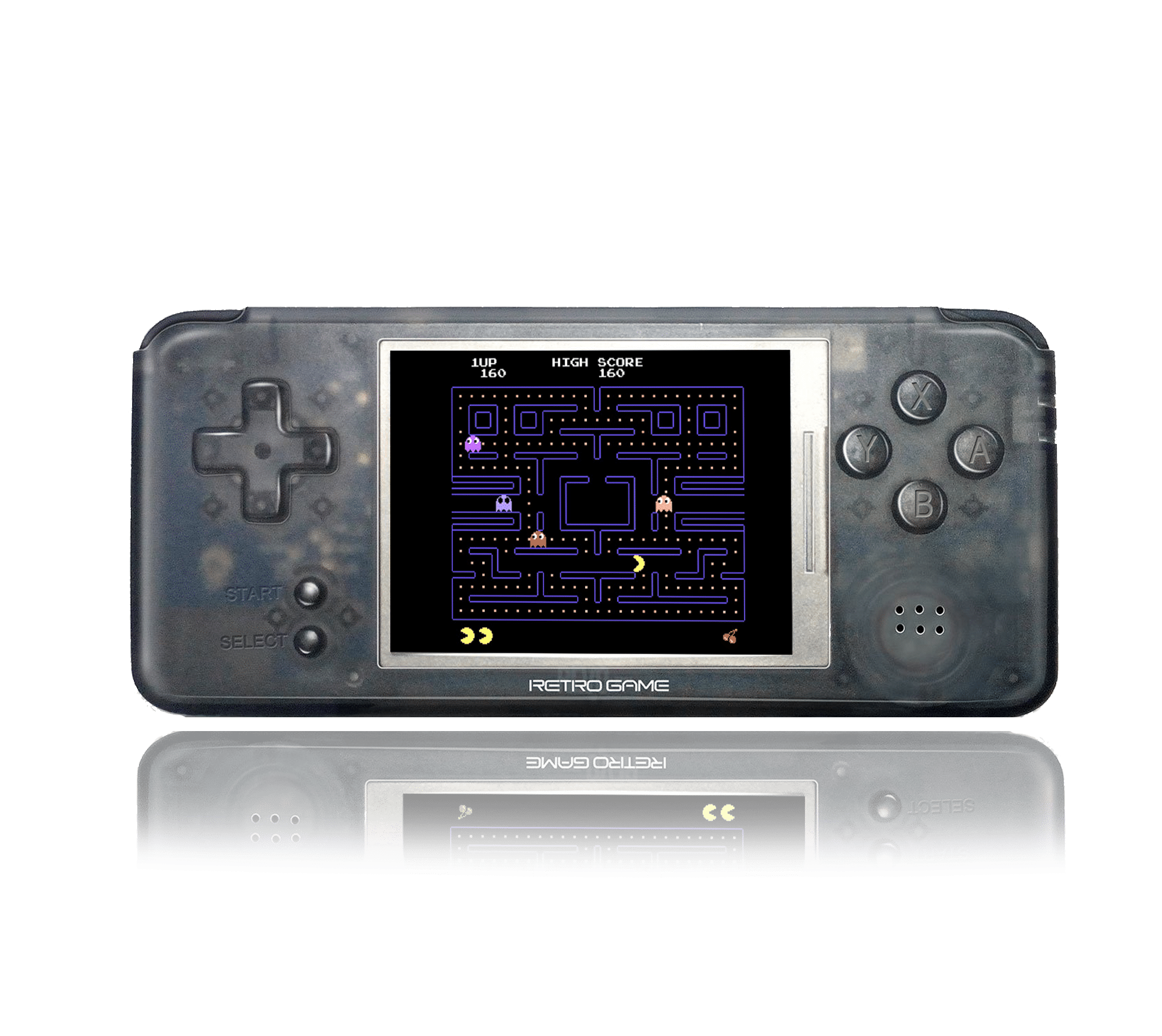 Coolbaby  RetroGame RS-97 PRO Transparent Front View playing Pac Man