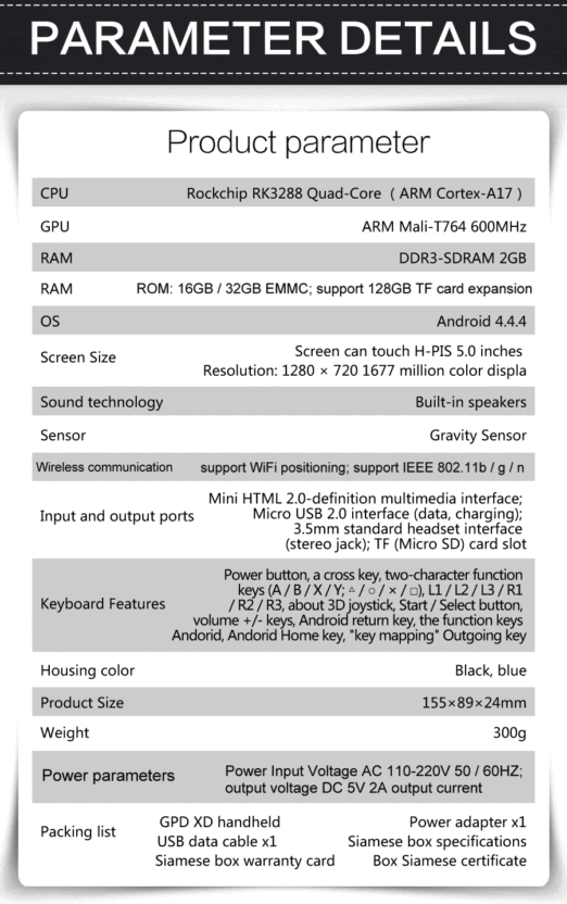 DroidBOX GPD XD PlayOn Technical Specifications 2