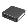DroiX CK1 Mini PC Windows 10 NUC Hasta Chipset Intel Core i7, 512GB PCI-E NVMe SSD, 16GB DDR4 RAM - Mostrando el lado derecho con 1x Puerto de adaptador de corriente ; Puerto Ethernet RJ45 ; 2x Puertos USB 3.0 ; 1x Puerto HDMI ; 1x Puerto DVI y 1x USB Tipo-C en la parte posterior.