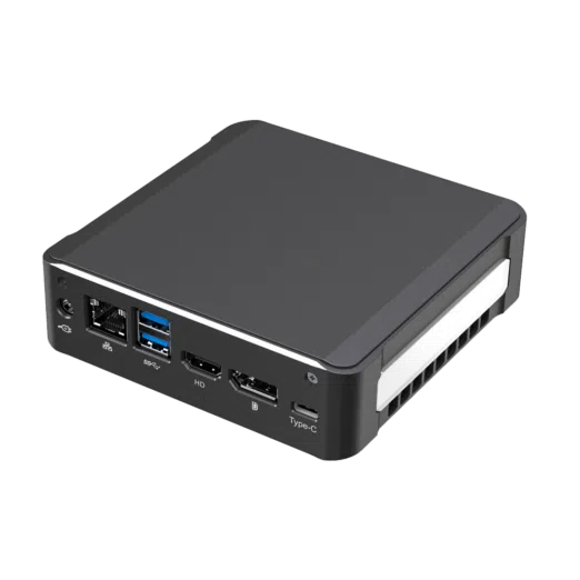 DroiX CK1 Mini PC Windows 10 NUC Up to Intel Core i7 Chipset, 512GB PCI-E NVMe SSD, 16GB DDR4 RAM - Showing right side with 1x Power Adapter Port ; RJ45 Ethernet Port ; 2x USB 3.0 Ports ; 1x HDMI Port ; 1x DVI Port and 1x USB Type-C on the back