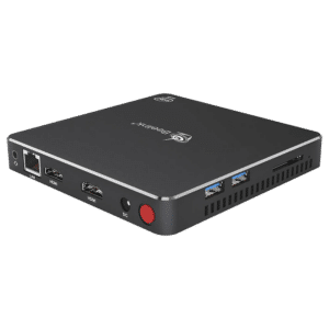 Beelink T45 Windows 10 Home HTPC Mini Computer with Intel Processor showing rear I/O of the item and side usb ports