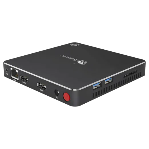 Beelink T45 Windows 10 Home HTPC Mini Computer with Intel Processor showing rear I/O of the item and side usb ports