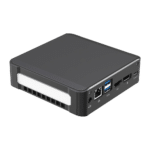 DroiX CK1 Mini PC Windows 10 NUC fino a Intel Core i7 Chipset, 512GB PCI-E NVMe SSD, 16GB DDR4 RAM - Mostra il lato sinistro con 1x porta adattatore di alimentazione; RJ45 porta Ethernet; 2x porte USB 3.0; 1x porta HDMI; 1x porta DVI e 1x USB Type-C sul retro