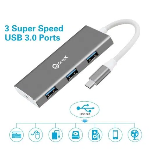 DroiX FX7 USB Type-C Hub illustrating USB 3.0 Features
