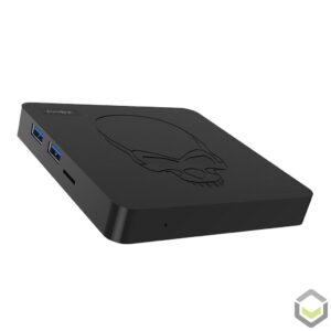 GT King by DroiX AMLogic S922X Android 9 Pie Powered TV Mini PC HTPC - Laying View showcasing 2x USB Type A 3.0 and 1 MicroSD/TF Card Slot