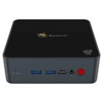 Beelink GK55 Intel Mini PC - Shown from the front with Power Button, Headphone In, USB C Port and 2x USB Type-A Ports