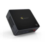 Beelink GK55 Intel Mini PC - Shown from the left at angle with Power Button, Headphone In, USB C Port and 2x USB Type-A Ports as well as MicroSD Card slot