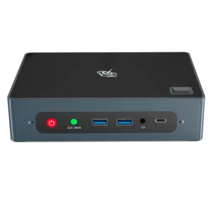 Beelink GTi 10 Windows Intel NUC Mini PC - Showing from the front with Power Button, CMOS Reset Button, 2x USB Type-A 3, 3.5mm Headphone&Microphone Jack and USB Type-C