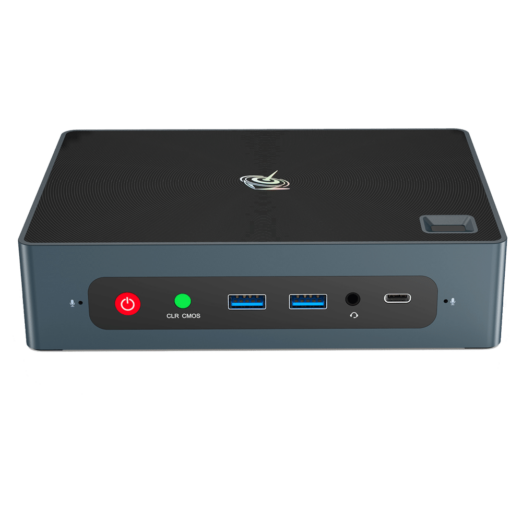 Beelink GTi 10 Windows Intel NUC Mini PC   Showing from the front with Power Button CMOS Reset Button 2x USB Type A 3 35mm HeadphoneMicrophone Jack and USB Type C