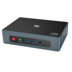 Beelink GTi 10 Windows Intel NUC Mini PC - Showing from the front with Power Button, CMOS Reset Button, 2x USB Type-A 3, 3.5mm Headphone&Microphone Jack and USB Type-C