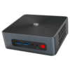 Mini PC Beelink SEi 10 i3 mostrando desde el frente en ángulo con 2 puertos USB tipo A 3.0 y 1 puerto USB tipo C junto con un conector para auriculares de 3,5 mm